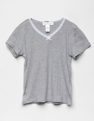 WHITE FAWN Lace Trim Girls Heather Gray Tee
