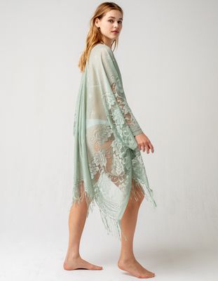 DO EVERYTHING IN LOVE Floral Lace Green Kimono