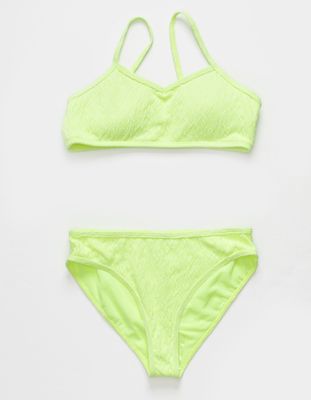 FULL TILT Textured Girls Lime Bikini Set