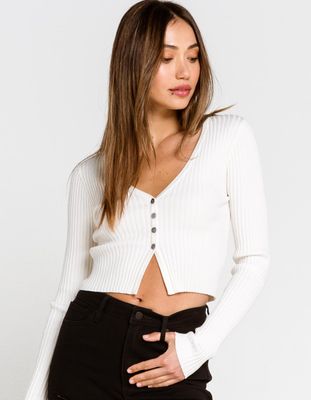 FULL TILT Button Front White Ribbed Cardigan