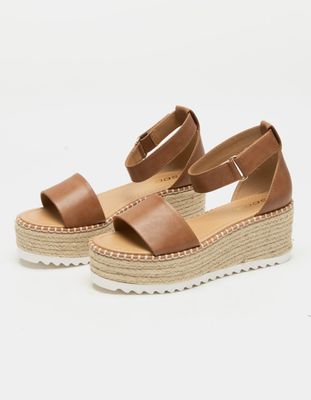 SODA Espadrille Ankle Strap Tan Flatform Sandals