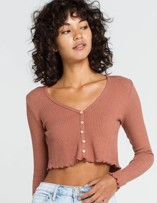 SKY AND SPARROW Camel Thermal Knit Crop Top