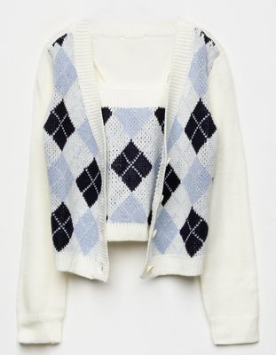 FULL TILT Argyle Girls Sweater & Cami Set