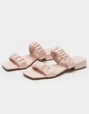 SODA Scrunch Square Toe Pink Block Heel Sandals