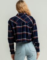 RSQ Big Plaid Washed Navy & Brown Flannel Shirt