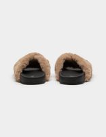 QUPID Faux Fur Crisscross Slide Sandals