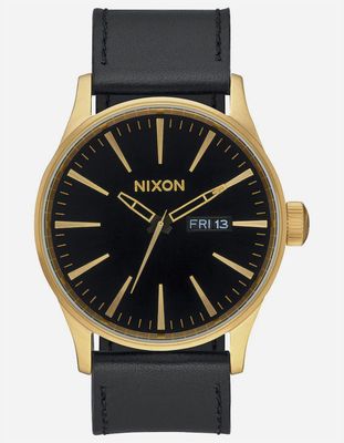 NIXON Sentry Leather Black & Gold Watch