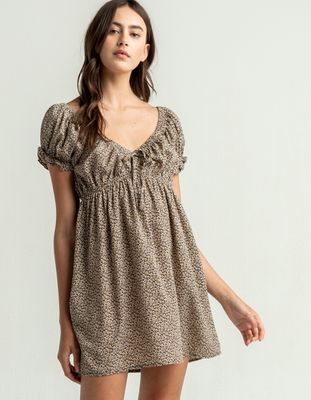 SKY AND SPARROW Ditsy Puff Sleeve Babydoll Dress