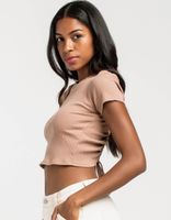 SKY AND SPARROW Cinch Open Back Tan Tee