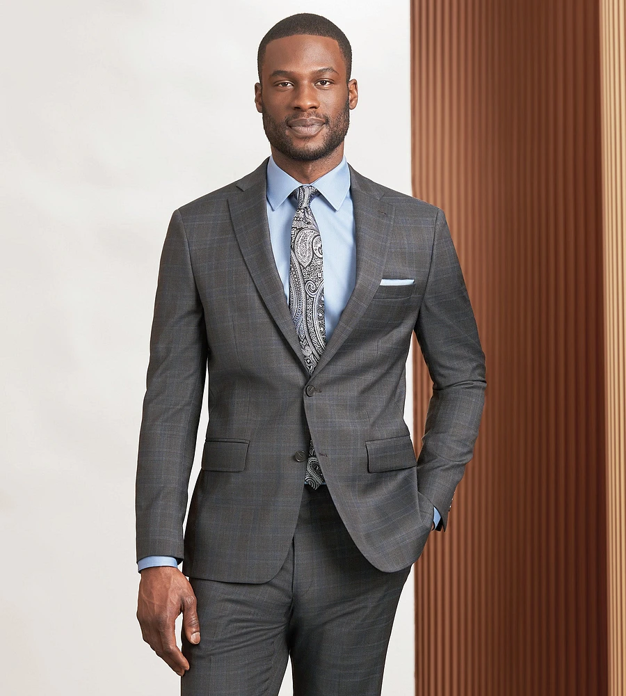 Modern Fit Brown Plaid Suit