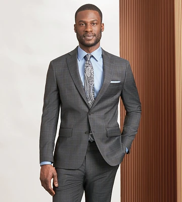 Modern Fit Brown Plaid Suit