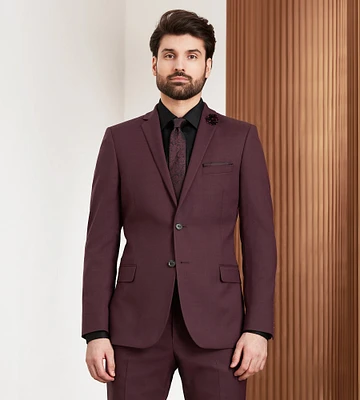 Slim Fit Burgundy Solid Suit Jacket