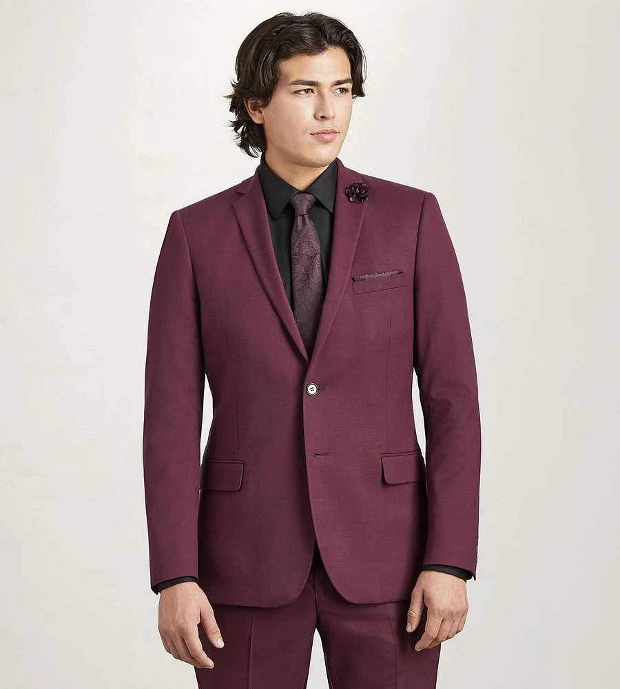 Slim Fit Burgundy Solid Suit