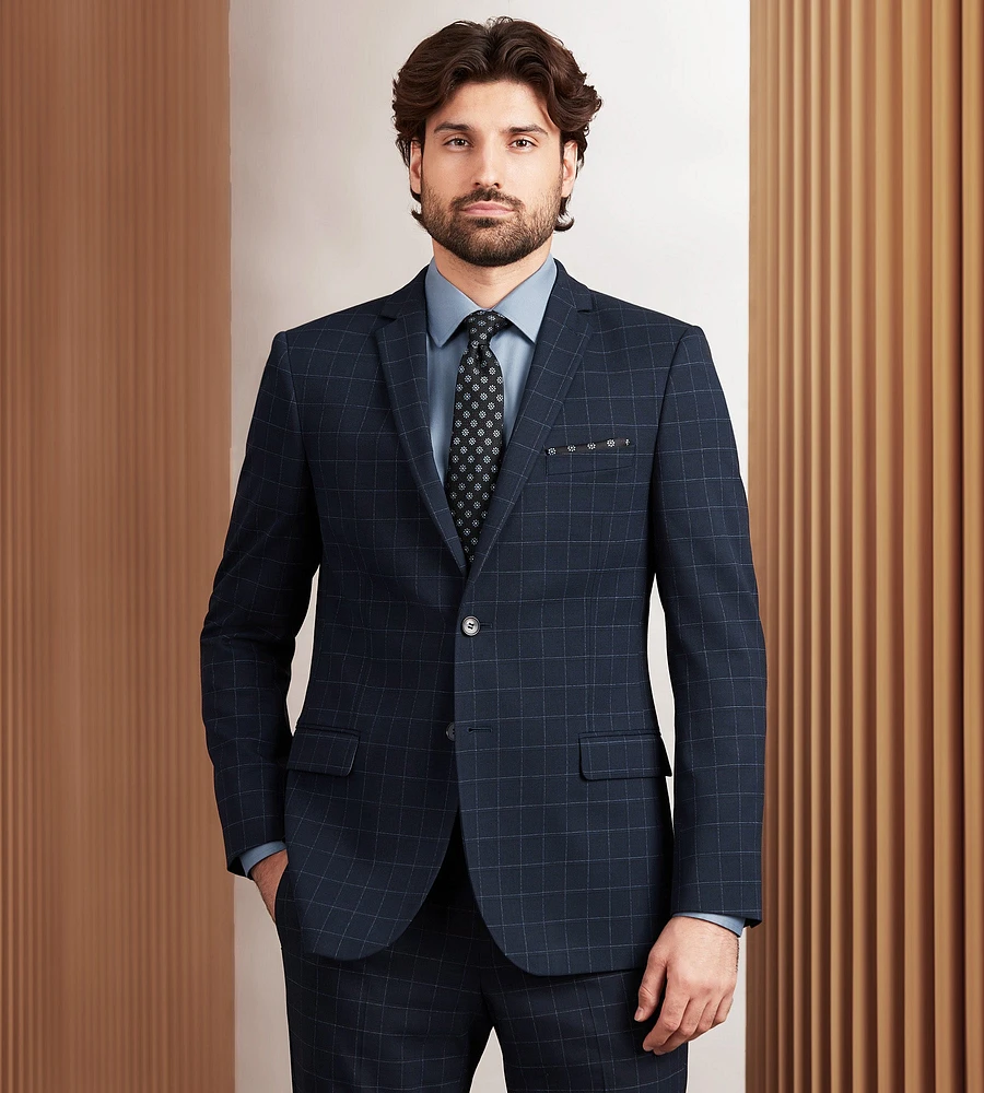 Slim Fit Navy Windowpane Suit