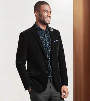 Modern Fit Black Velvet Suit Jacket