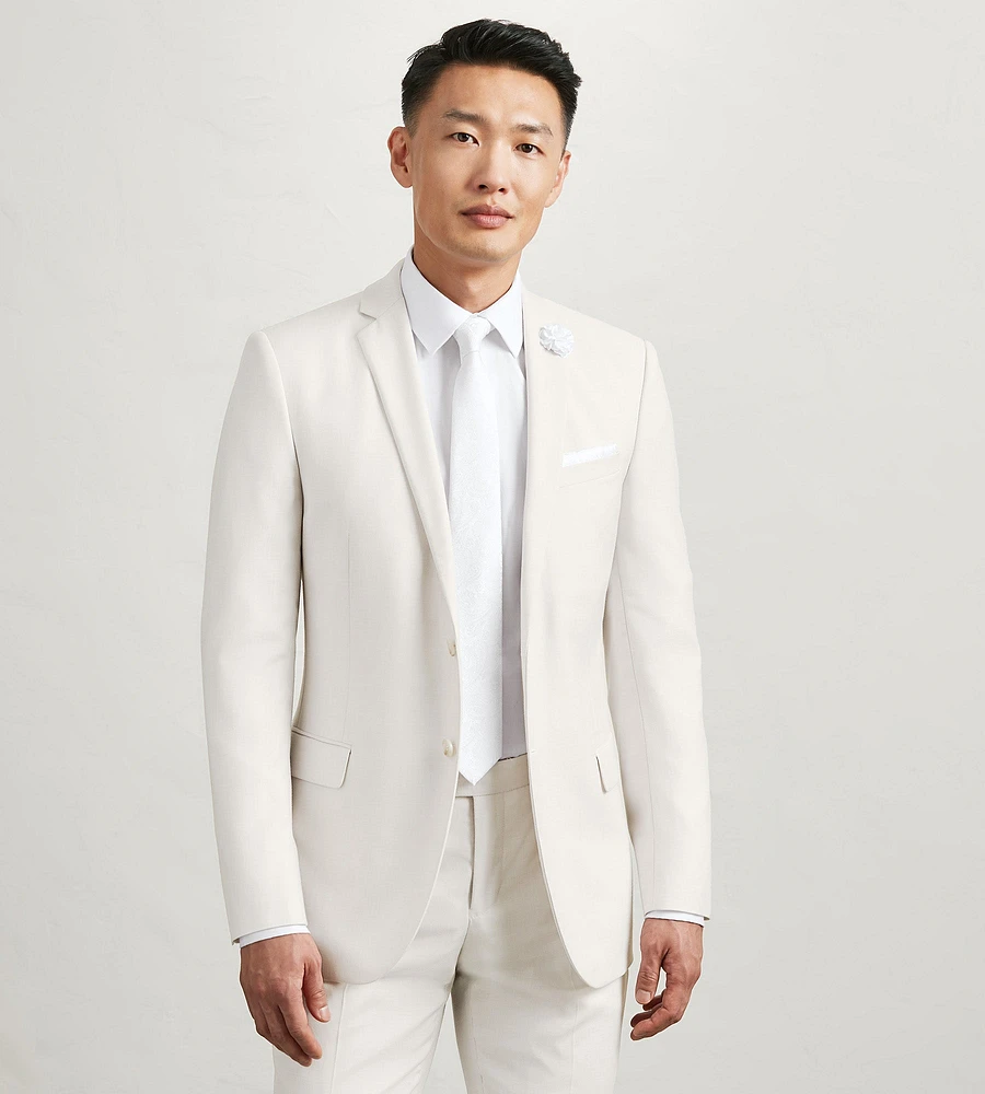 Slim Fit Off White Solid Suit Jacket