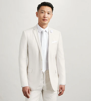 Slim Fit Off White Solid Suit Jacket