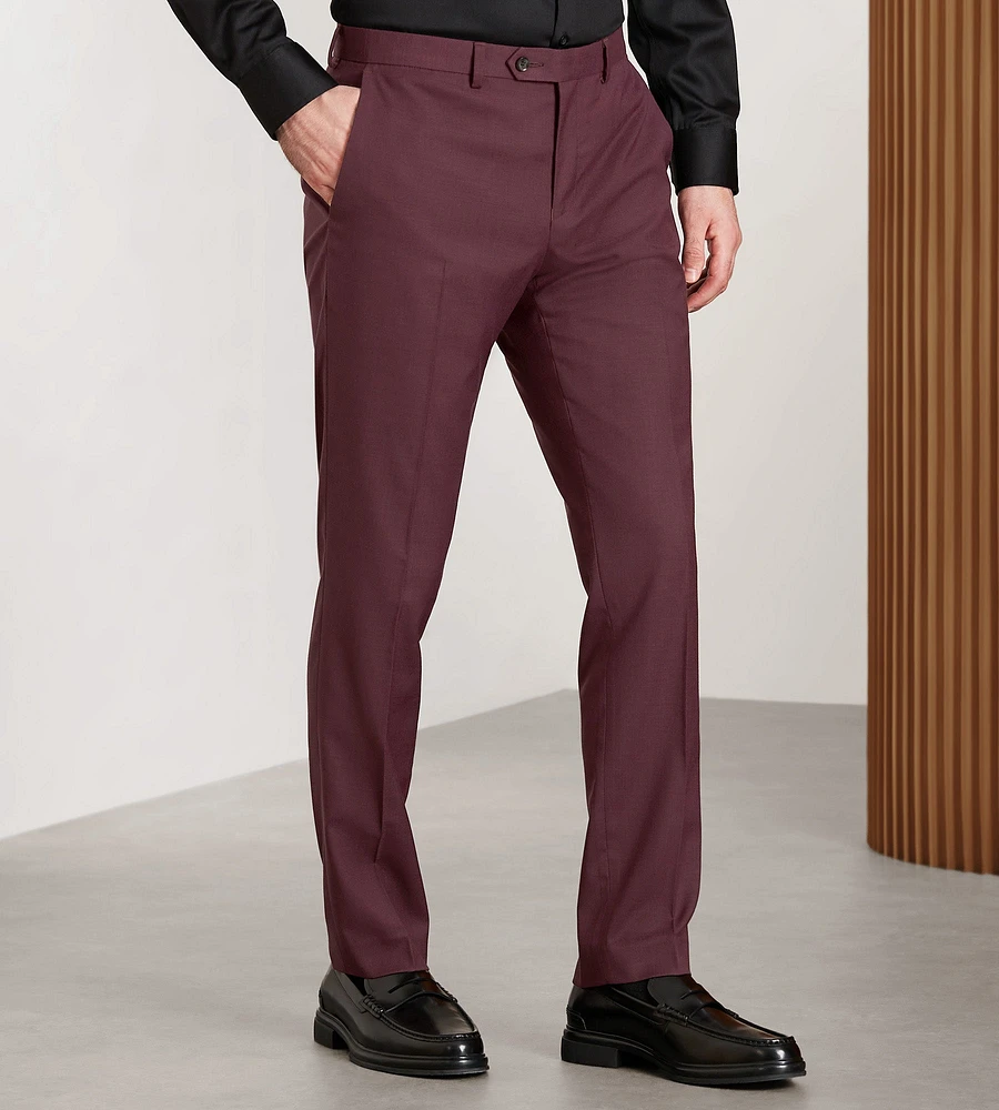 Slim Fit Burgundy Solid Suit Pants