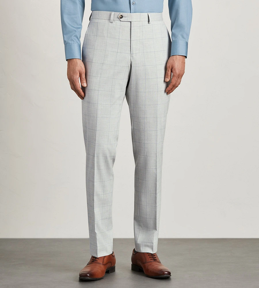 Slim Fit Light Grey Plaid Suit Pants