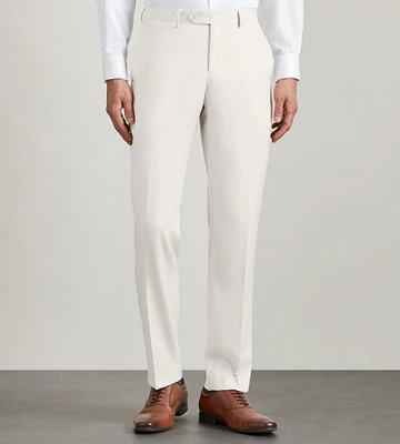 Slim Fit Off White Solid Suit Pant