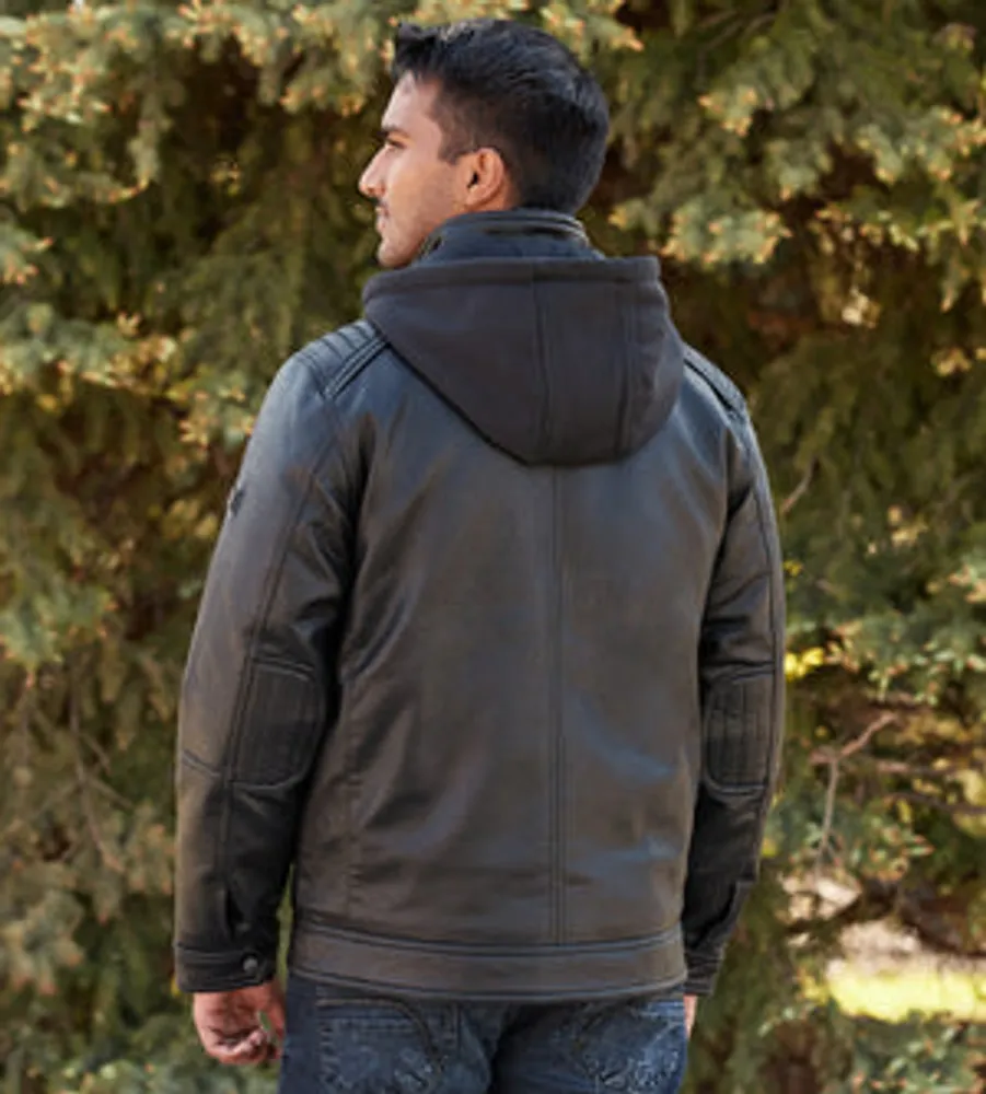 Modern Fit Vegan Leather Jacket With Hood