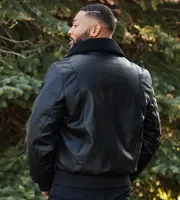 Modern Fit Vegan Leather Aviator Jacket with Removable Sherpa Collar