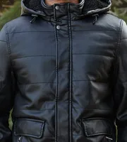 Modern Fit Quilted Vegan Leather Jacket with Removable Hood