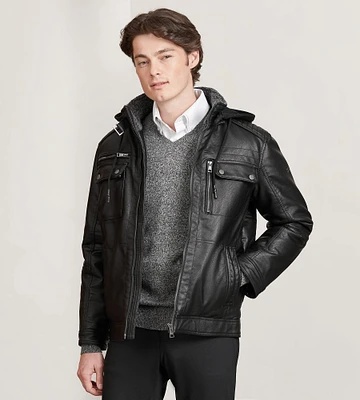 Modern Fit Vegan Leather Jacket With Hood