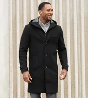 Modern Fit 4-Way Stretch Wool Coat with Removable Hood