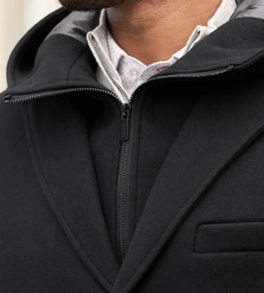 Modern Fit 4-Way Stretch Wool Coat with Removable Hood