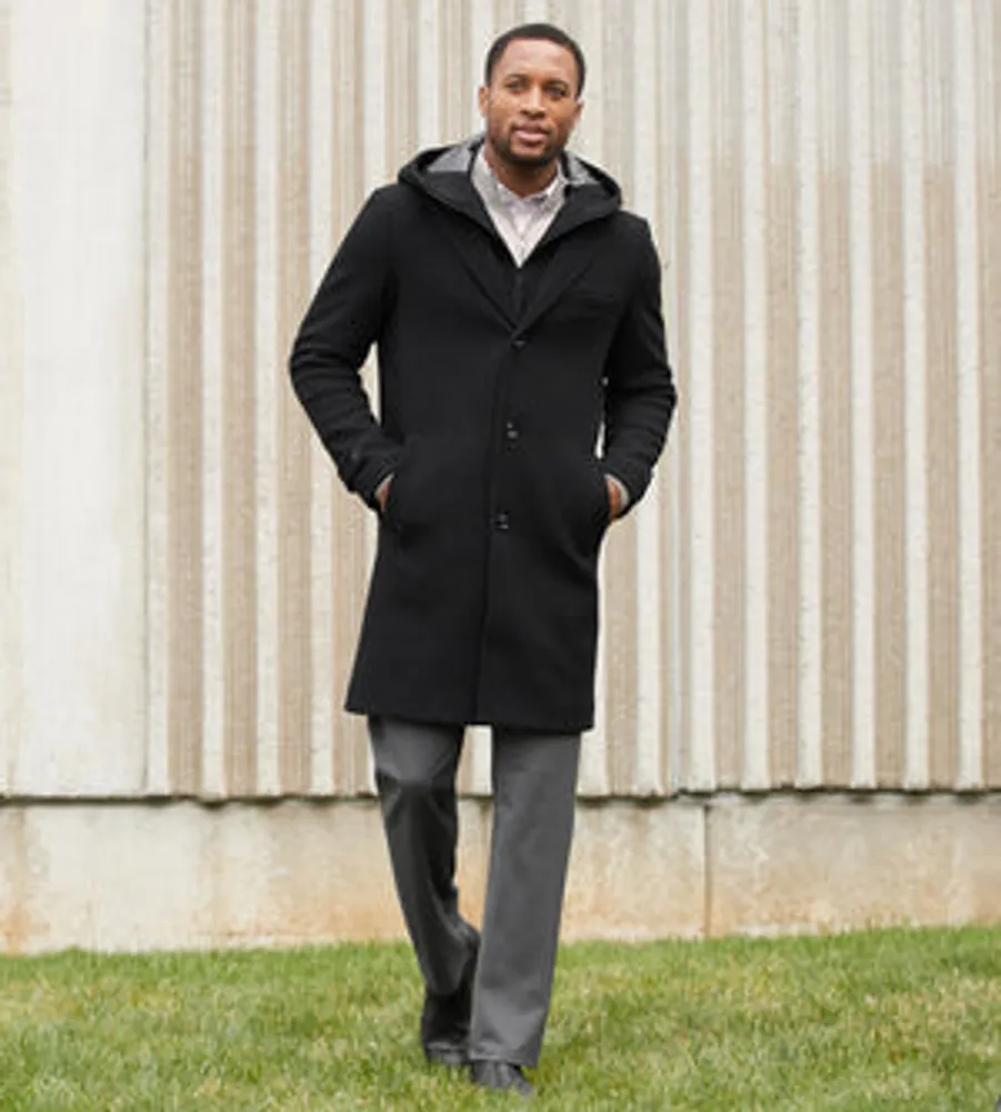 Modern Fit 4-Way Stretch Wool Coat with Removable Hood