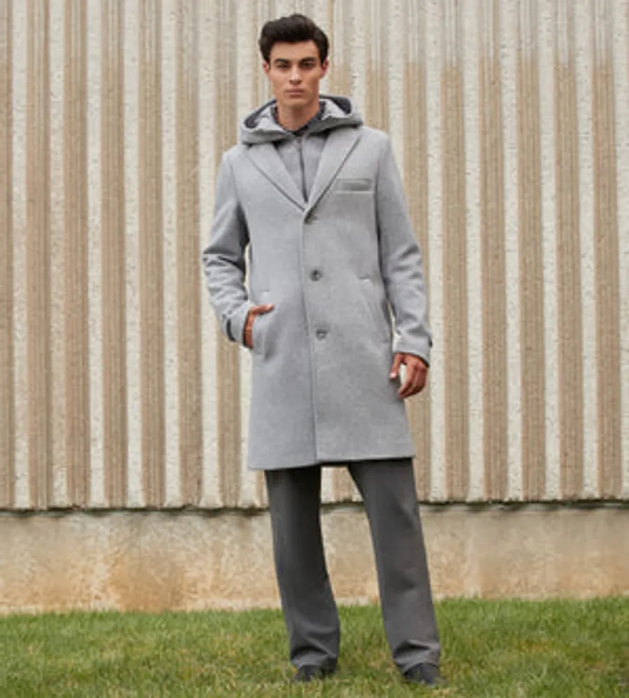 Modern Fit 4-Way Stretch Wool Coat with Removable Hood