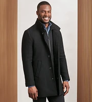 Slim Fit Funnel Collar Wool Coat