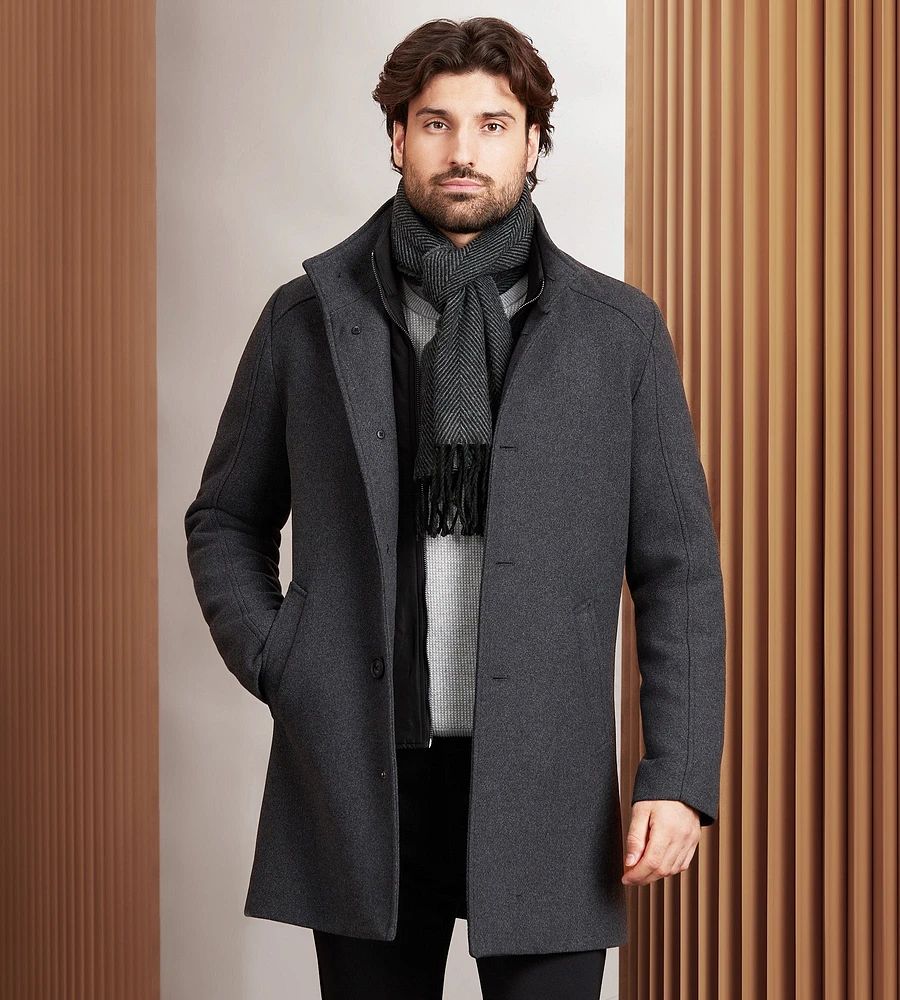 Slim Fit Funnel Collar Wool Coat