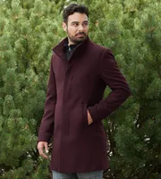 Slim Fit Funnel Collar Wool Coat