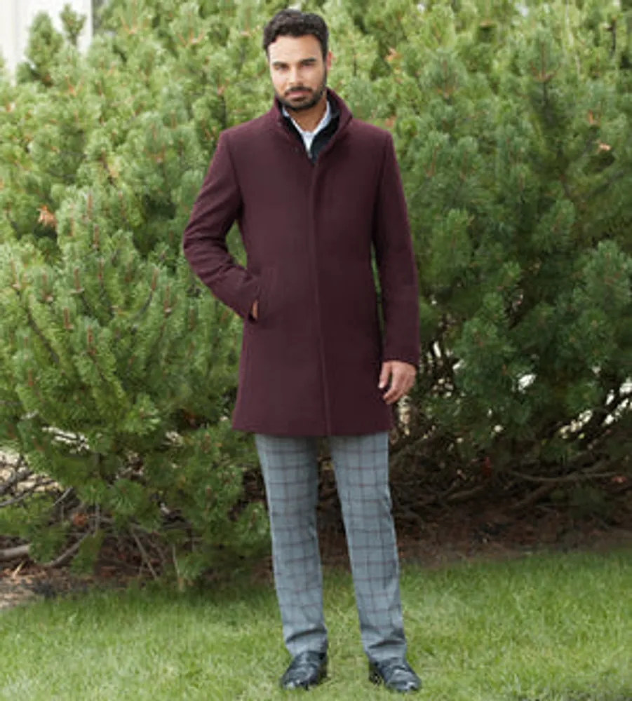 Slim Fit Funnel Collar Wool Coat