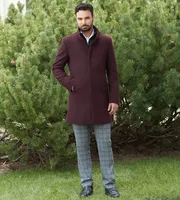 Slim Fit Funnel Collar Wool Coat