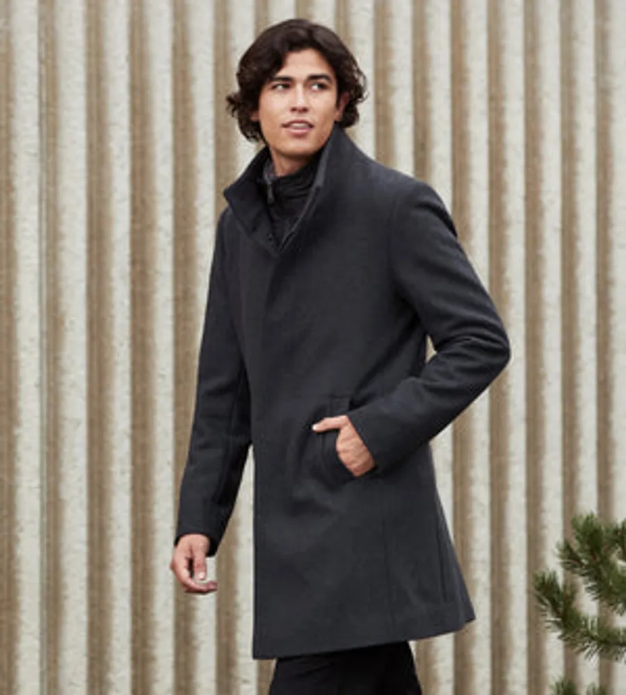 Slim Fit Funnel Collar Wool Coat