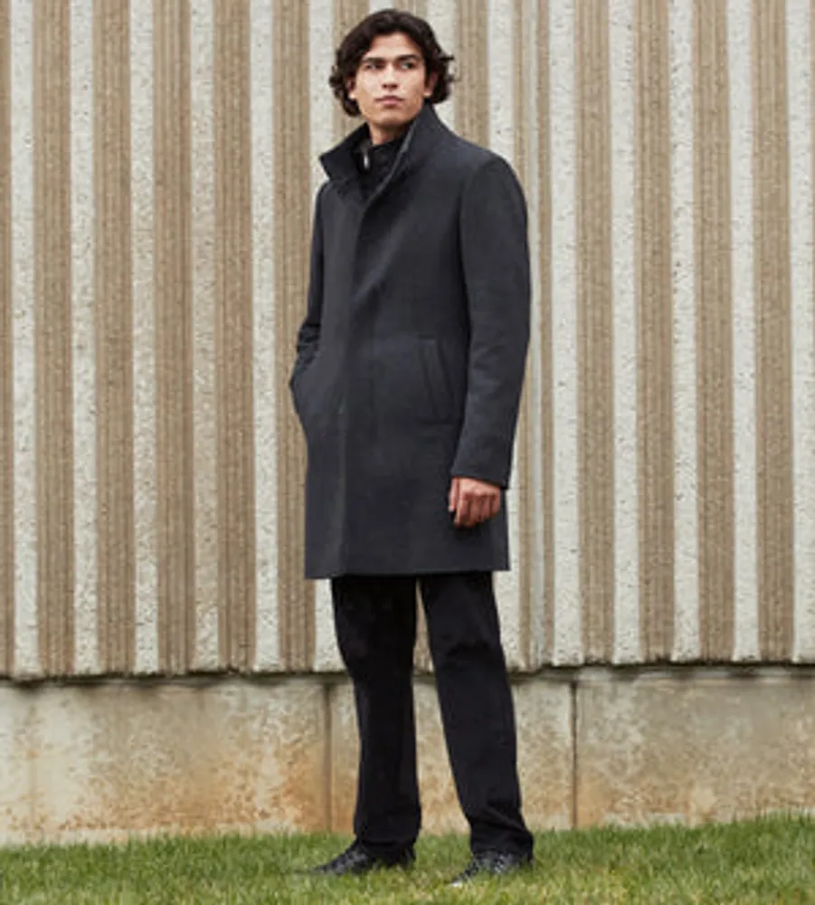 Slim Fit Funnel Collar Wool Coat