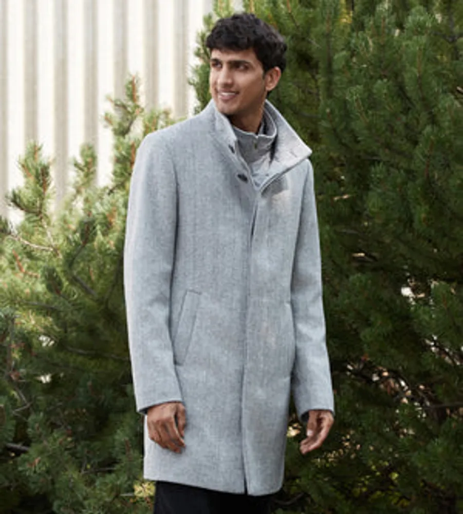 Slim Fit Funnel Collar Wool Coat