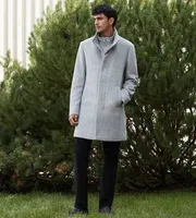 Slim Fit Funnel Collar Wool Coat