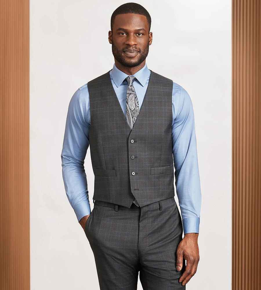 Modern Fit Brown Plaid Suit Vest