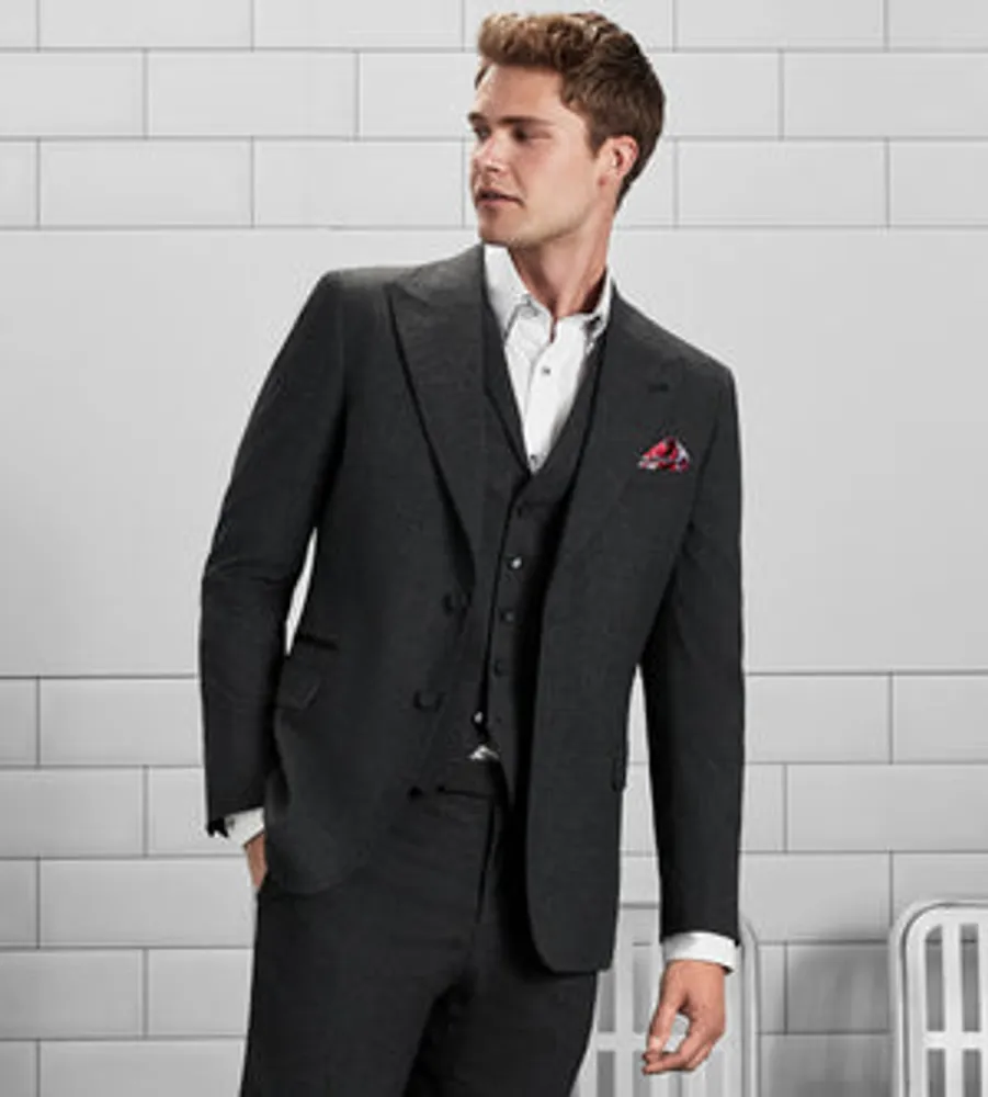 Slim Fit Check Peak Lapel Suit Separate Vest