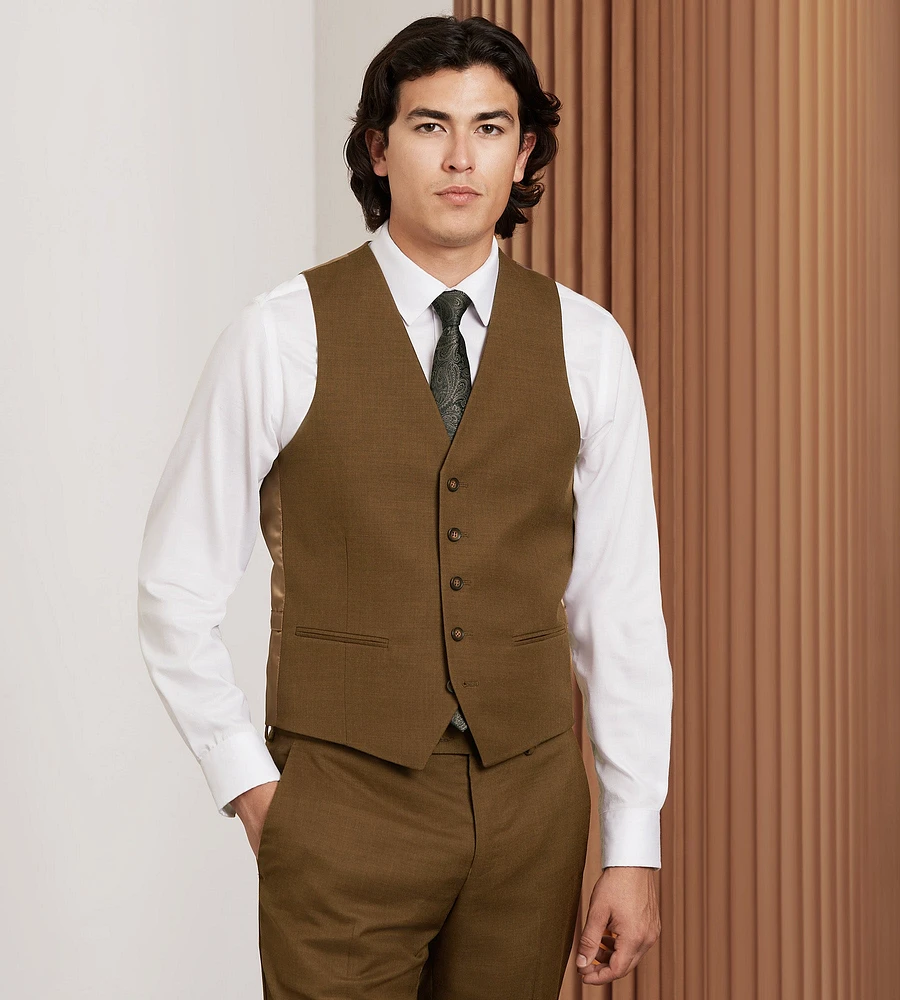 Caramel Solid Suit Vest