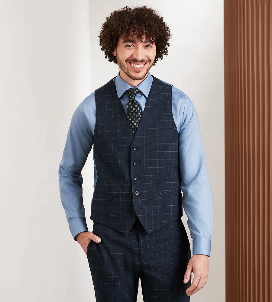 Navy Windowpane Suit Vest