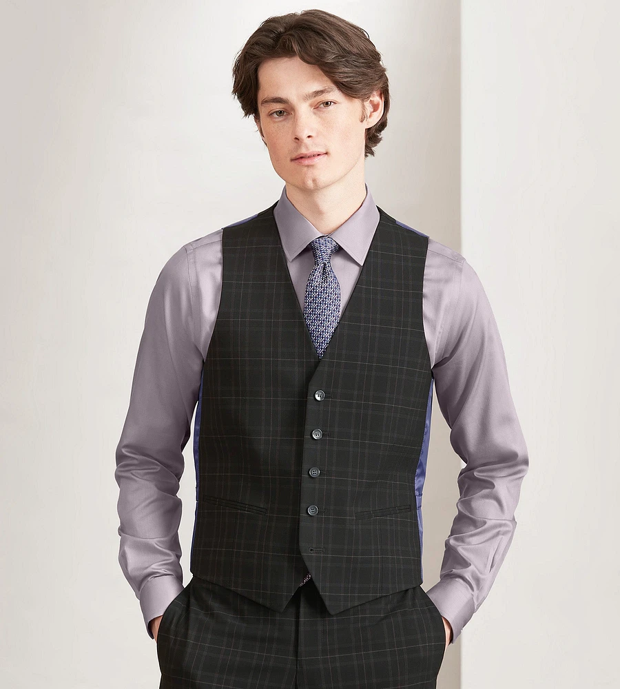 Black Plaid Suit Vest