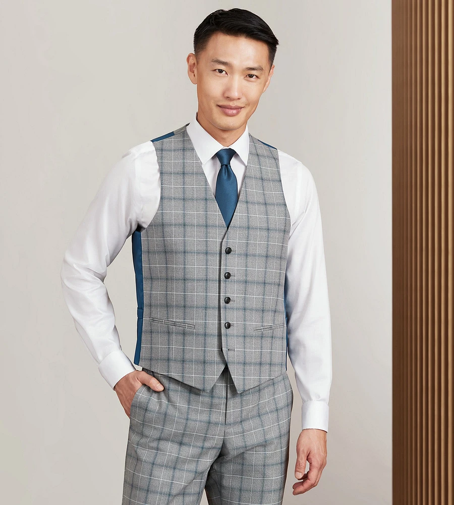 Grey Plaid Suit Vest