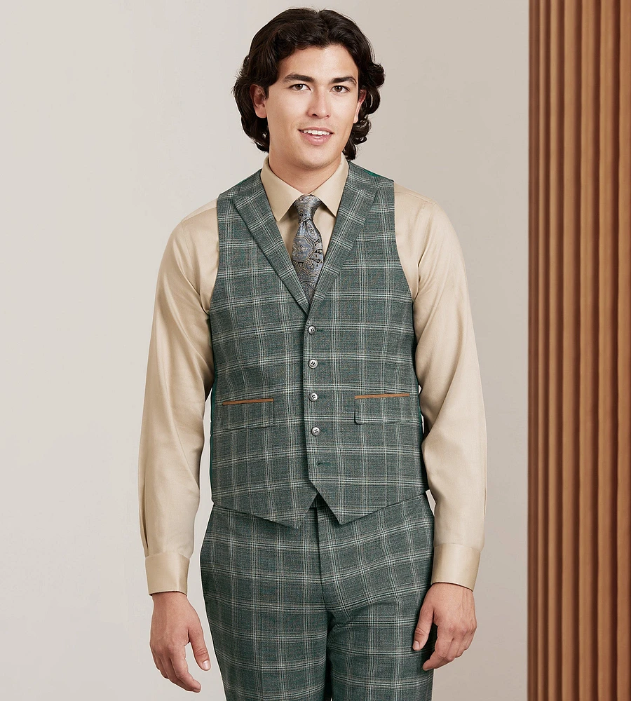 Green Plaid Suit Vest