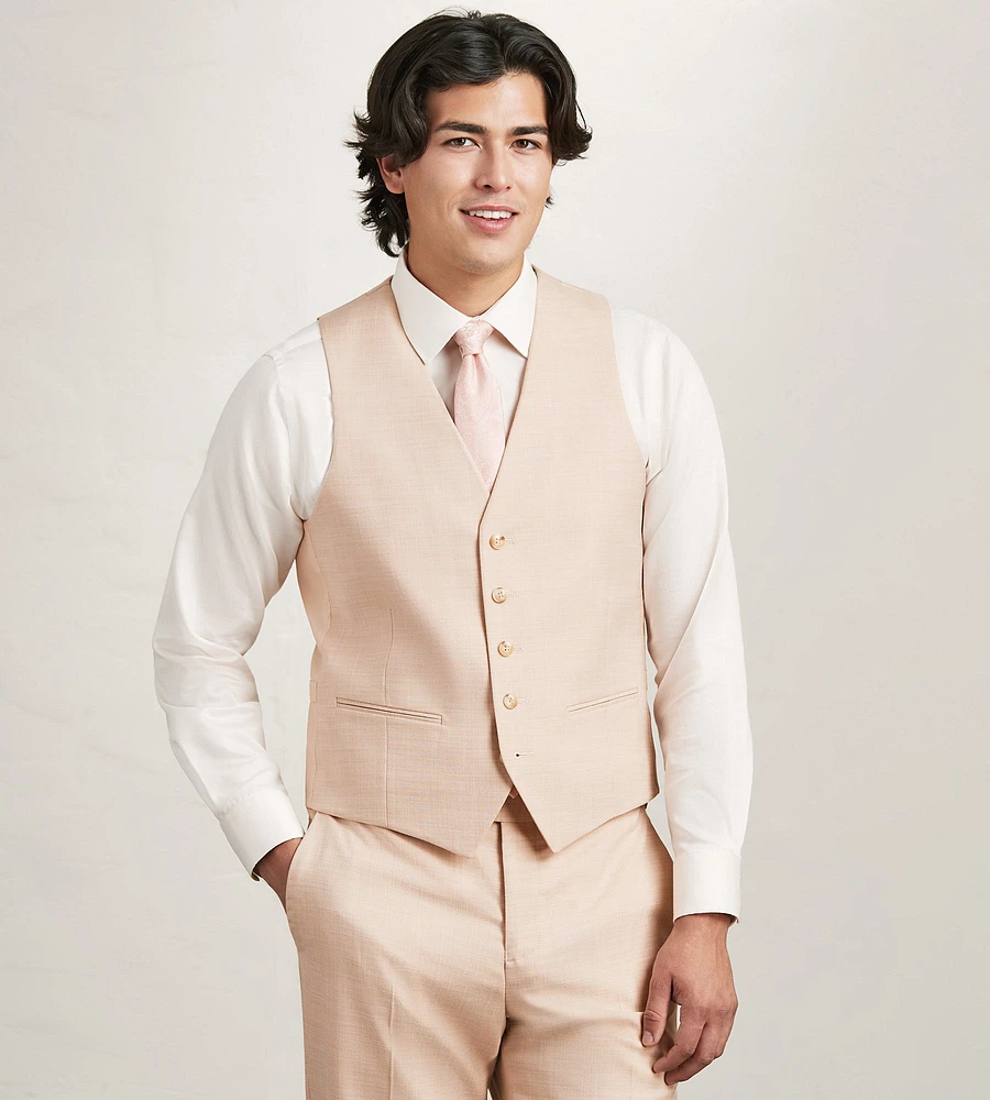 Pale Peach Solid Suit Vest