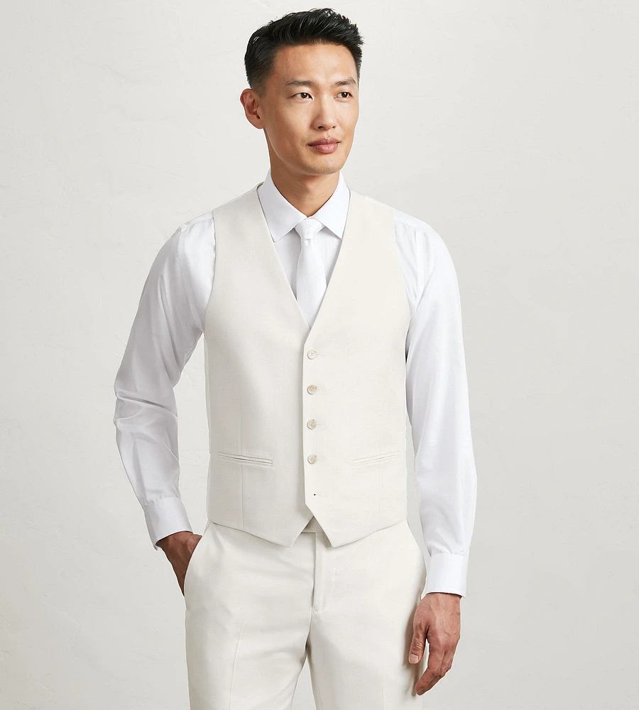 Off White Solid Suit Vest